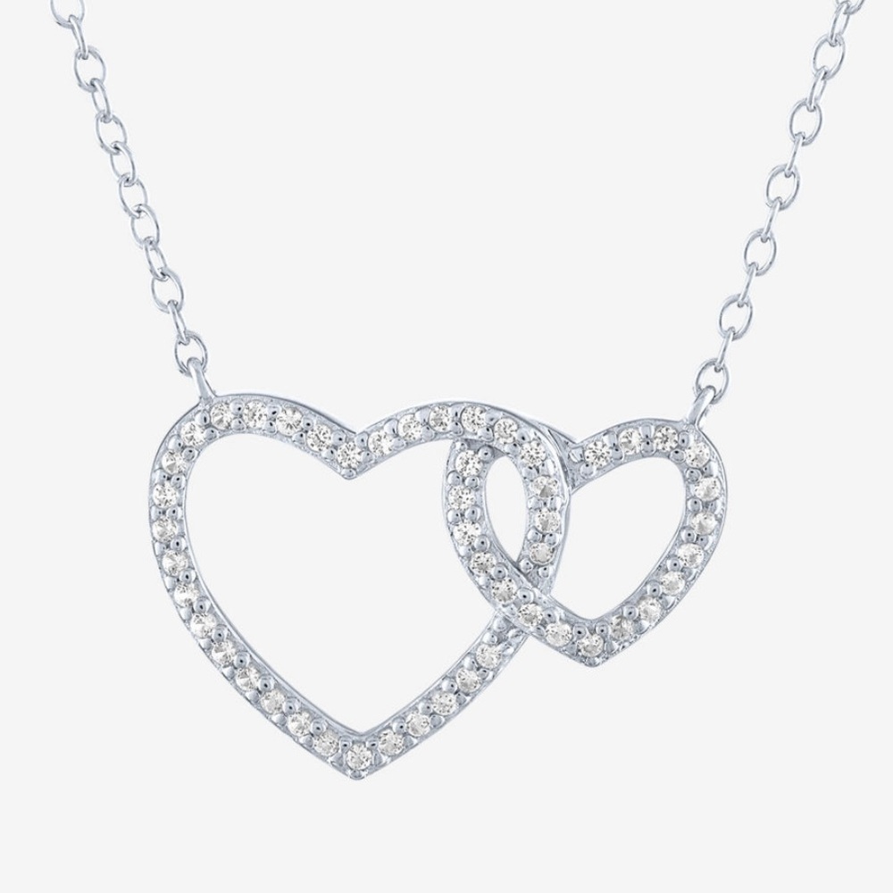.925 Sterling Silver and White Sapphire Entwined Heart Pendant Necklace.